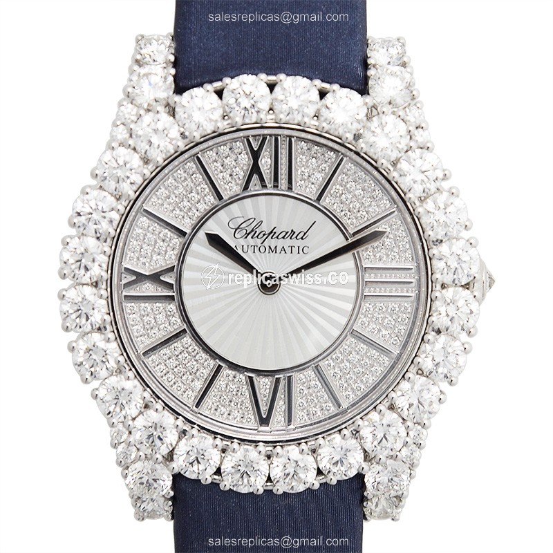 Chopard 139419-1001 Replica - Auto - 18kt White Gold - Diamond - Silver Dial - Blue Satin Strap
